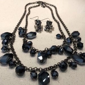 Vera Wang Gun Metal Blue Stones Necklace